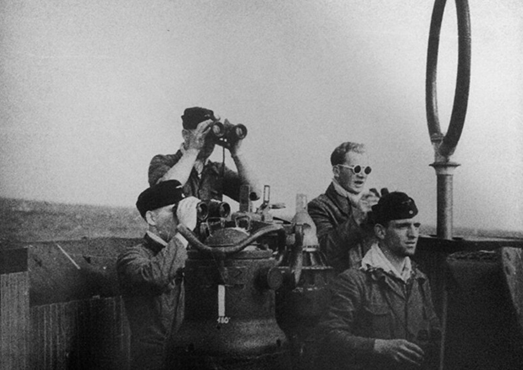 German crew of U-576 at watch in the conning tower. 